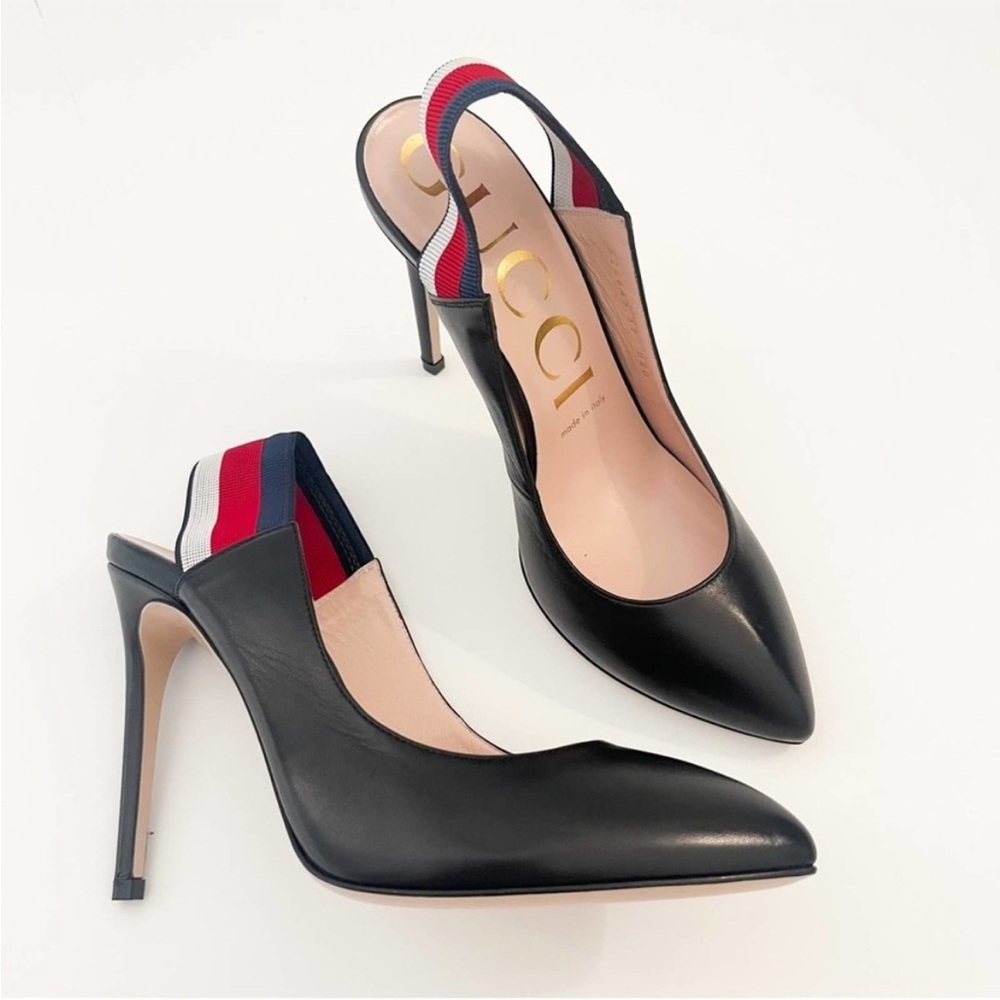 Gucci Sylvie stripe slingback leather shoes size 38